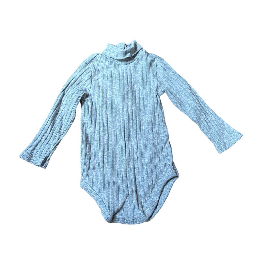 Janie and Jack Bodysuit Gray Ribbed Turtleneck Long Sleeve SIZE 12-18 Months